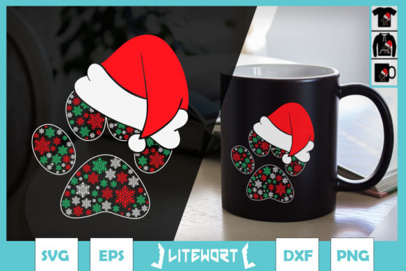 Christmas Dog Paws Santa Hat Snowflake