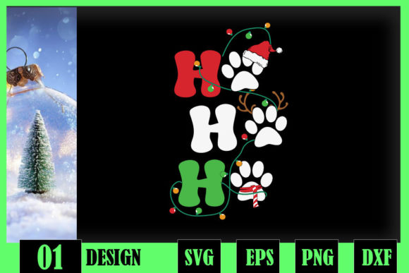 Christmas Ho Ho Ho Dog Pawprints Lights