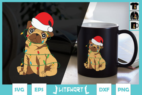 Pug Christmas Tree Lights Santa Dog