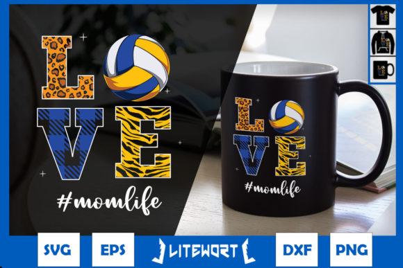 Volleyball LOVE Mom Life Buffalo Plaid